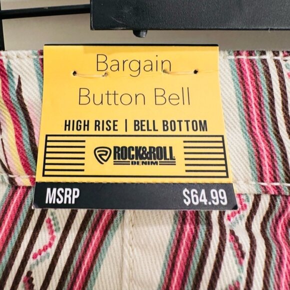 Rock & Roll Denim Bargain Button Bell High Rise Aztec Print - Picture 4 of 6